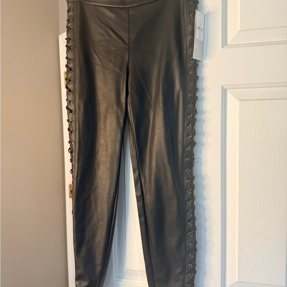 Bagatelle Black Leather Lace-Up Pants